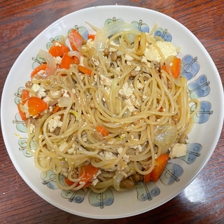 納豆と豆腐のスパゲティ